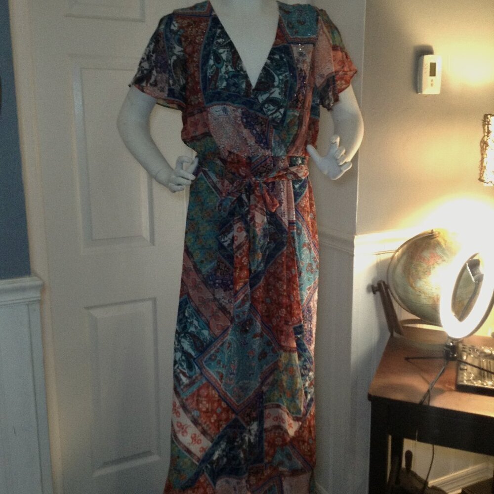 One World "XL" Live & Let Live, High-low Maxi; Cabincore, Chic Peasant-look,